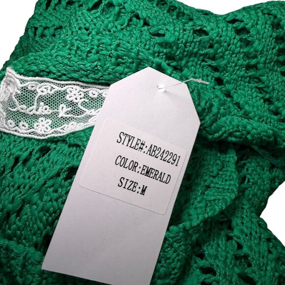 Sadie & Sage Emerald Open Knit Sweater Medium NWT Boho Crochet Pullover - Picture 5 of 7